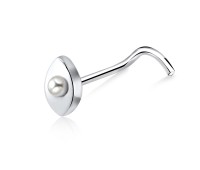 Pearl in Eye Silver Curved Nose Stud NSKB-203p